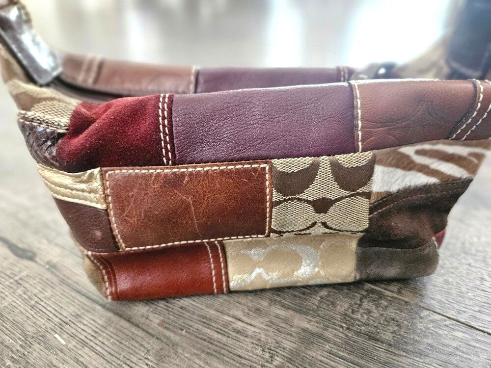 Vintage Y2K Coach Holiday Patchwork Mini Demi Hobo Bag Multi Brown Leather - Picture 2 of 11